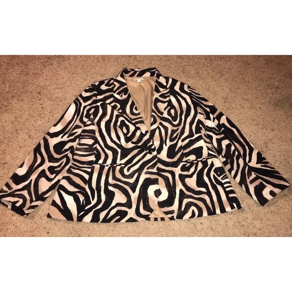Chicos Cardigan Button Black Zebra Print Sz ‎ 2 Medium  Black Beige Womens Lined